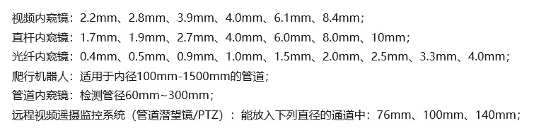 韋林工業(yè)內窺鏡直徑匯總